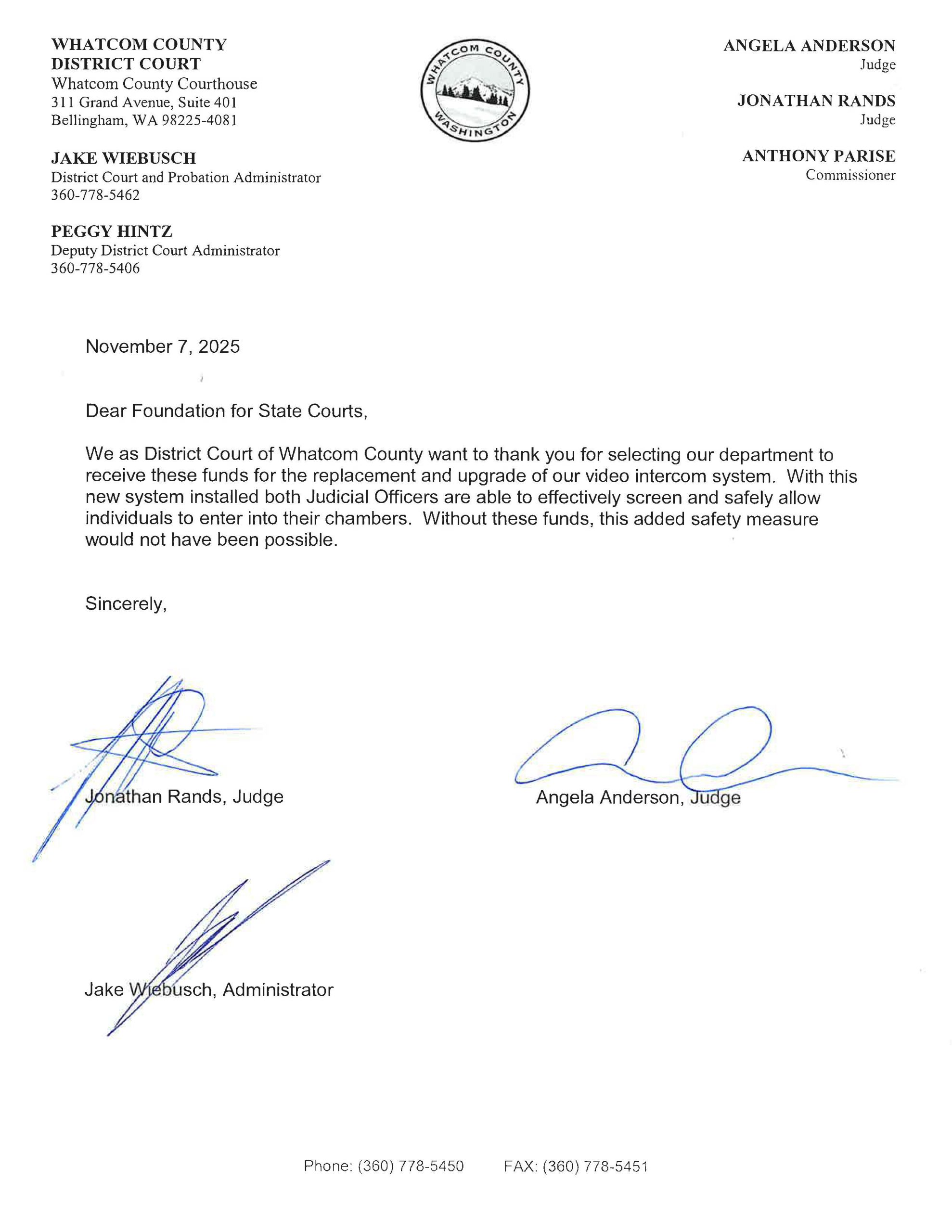 Whatcom District Letter – Foundation for Washington State Courts